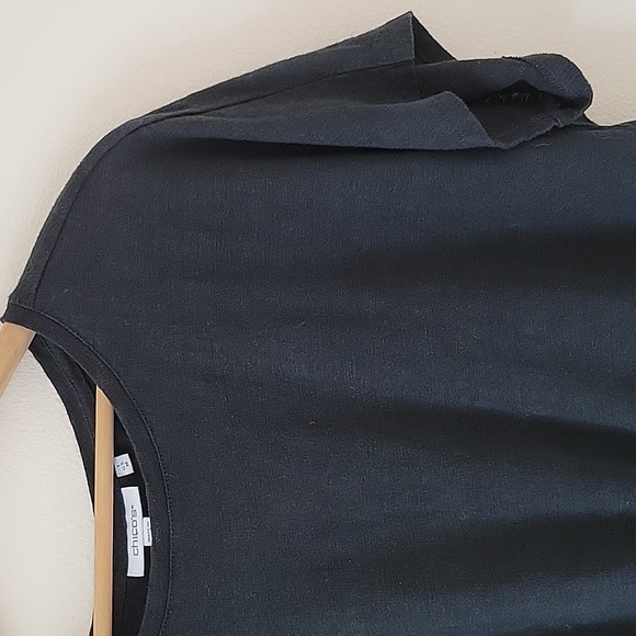 Chico's Black Linen Short Sleeve Tie Front Boxy Tee Size Medium - Picture 2 of 6